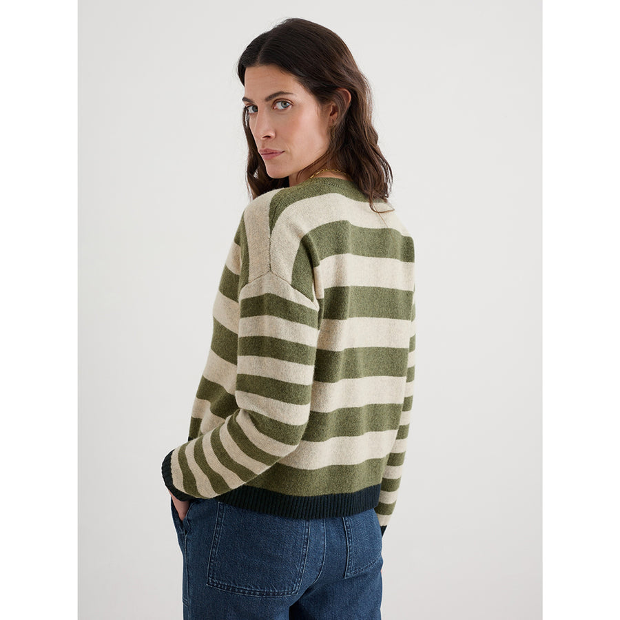Pinwell Striped Cardigan in Bright Shape Light Olive Mix