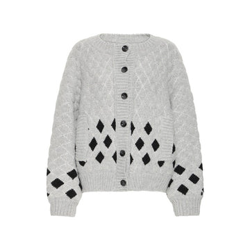 Cortana Cardigan in Grey with Navy Diamonds