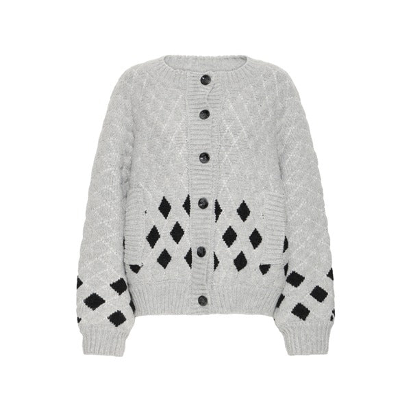 Cortana Cardigan in Grey with Navy Diamonds