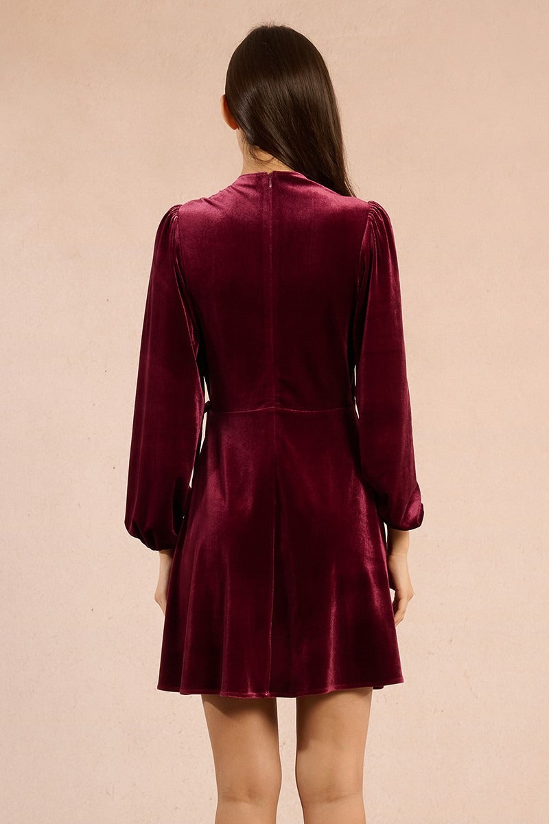 Velvet Wrap Dress in Dark Red