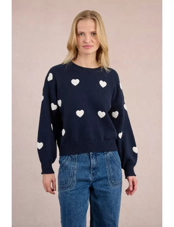 Embossed Heart Sweater in Navy and White