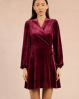 Velvet Wrap Dress in Dark Red