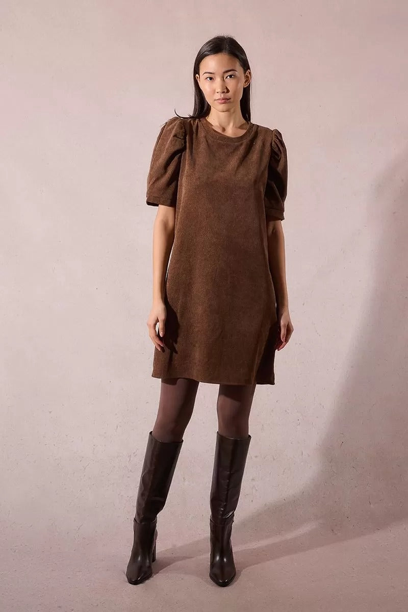 Chord Shift Dress in Chocolate