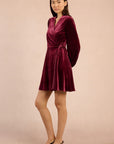 Velvet Wrap Dress in Dark Red