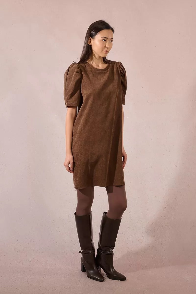 Chord Shift Dress in Chocolate