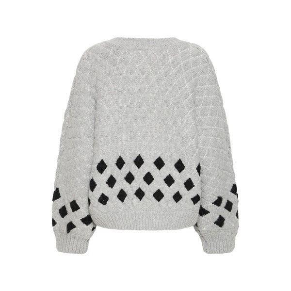 Cortana Cardigan in Grey with Navy Diamonds