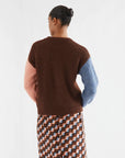 Brown Blue and Coral Two Tone Knit Sweater