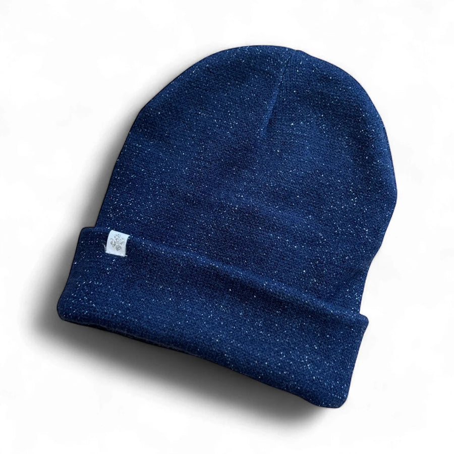 Cuffed Knit Beanie Navy Blue Metalic