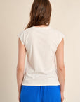 Cotton T Shirt with Embroidered Sleeves in Off White