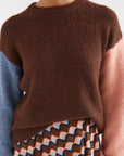Brown Blue and Coral Two Tone Knit Sweater