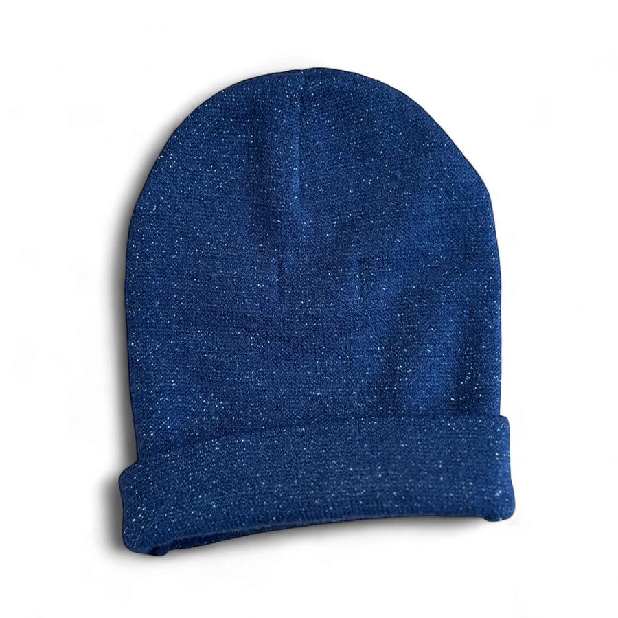 Cuffed Knit Beanie Navy Blue Metalic