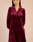 Velvet Wrap Dress in Dark Red