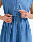 Cotton Chambray Dress in Light Blue