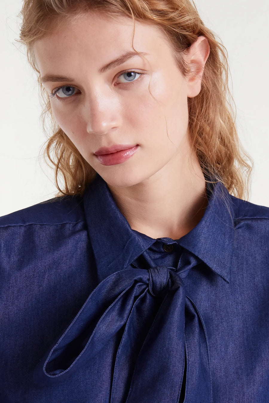 Blue Chambray Bow Tie Shirt