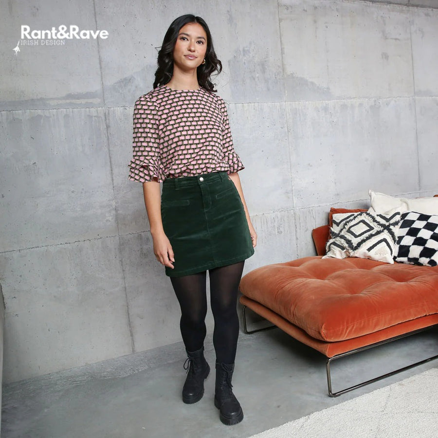 Ora Cord Skirt in Forest Green