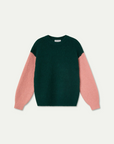 Dark Green and Coral Two Tone Knit Sweater