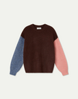 Brown Blue and Coral Two Tone Knit Sweater