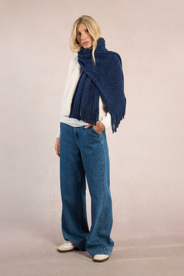 Navy Blue Scarf with Fringe