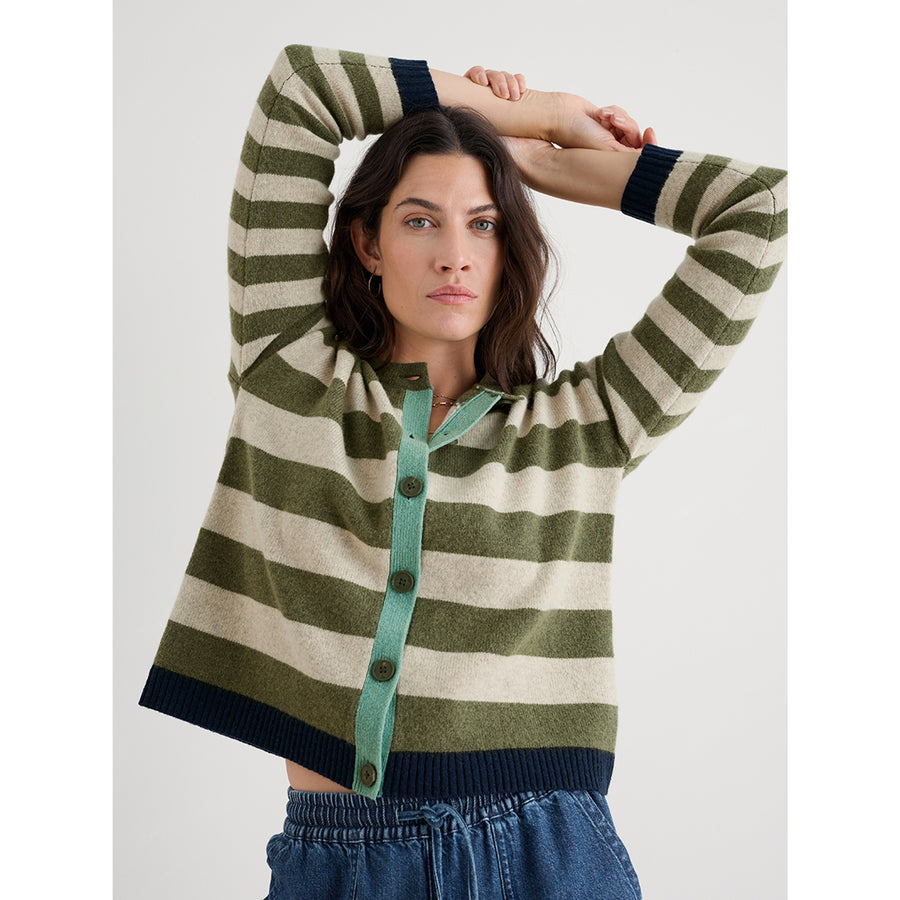 Pinwell Striped Cardigan in Bright Shape Light Olive Mix