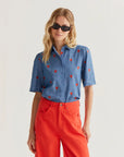 Chambray Cotton Shirt with Embroidered Hearts