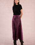 Midi Satin Skirt in Dark Purple