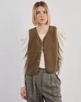 Faux Sheepskin Sleevless Jacket in Khaki
