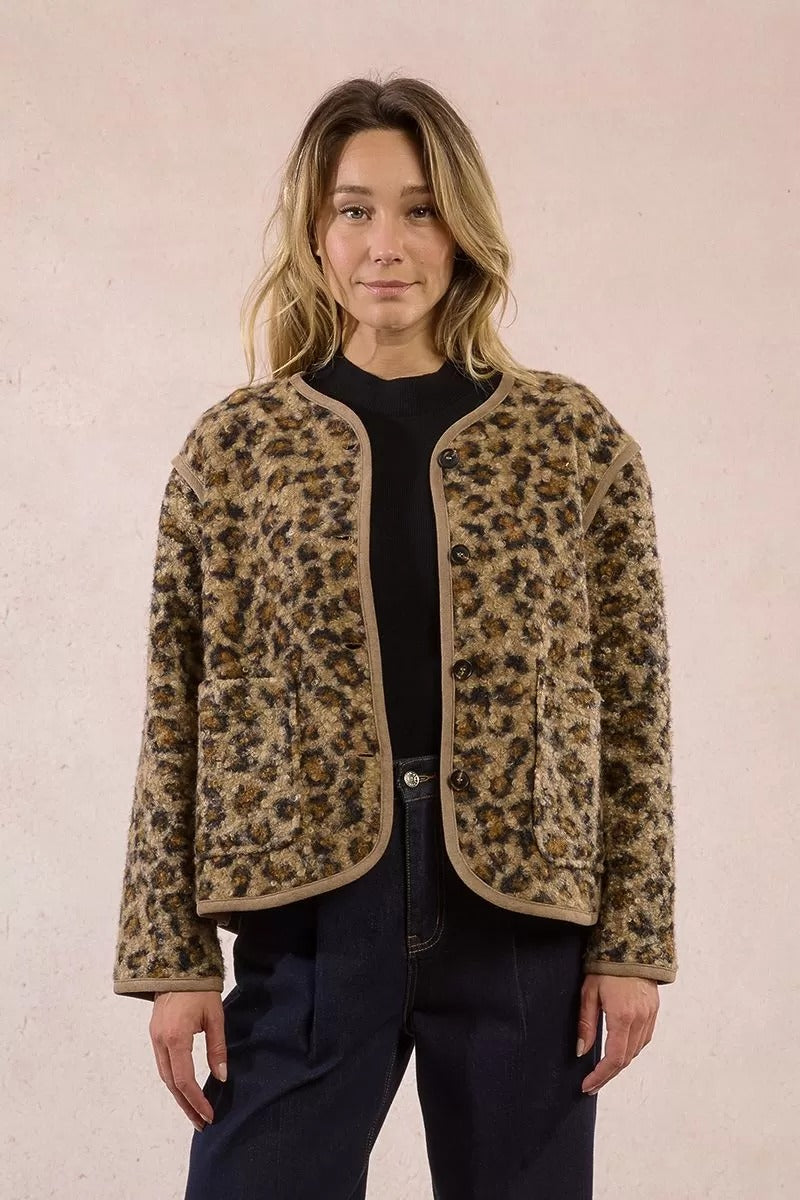 Textured Fur Effect Leopard Jacket
