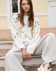 Off White Knit Sweater with Sequin Flowers