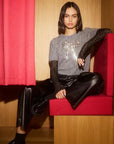 Grey Short Sleeved Sweater with Sequin Bow