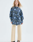 Oversized Poplin Shirt with Blue Floral Print