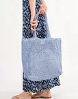 Paper Straw Shopper Tote Bag in Blue