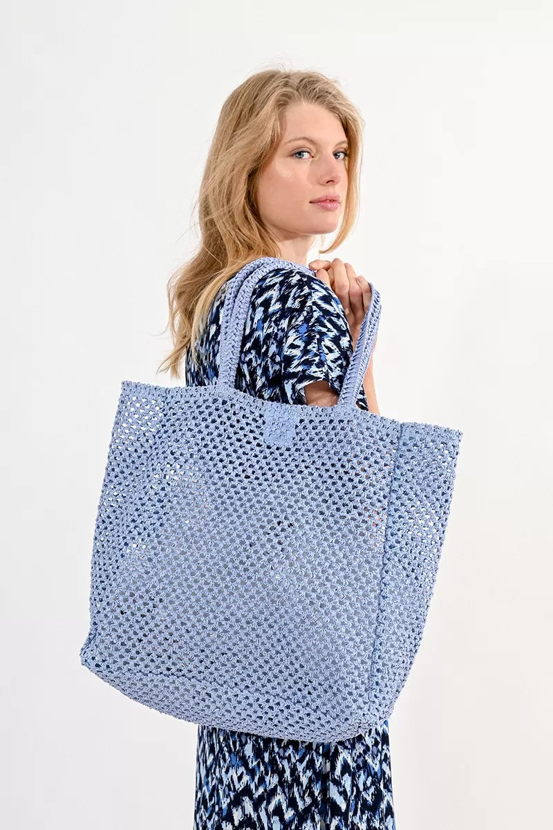Paper Straw Shopper Tote Bag in Blue