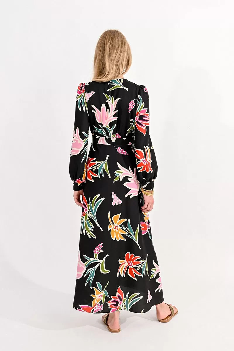 Wrap Dress in Black June Print