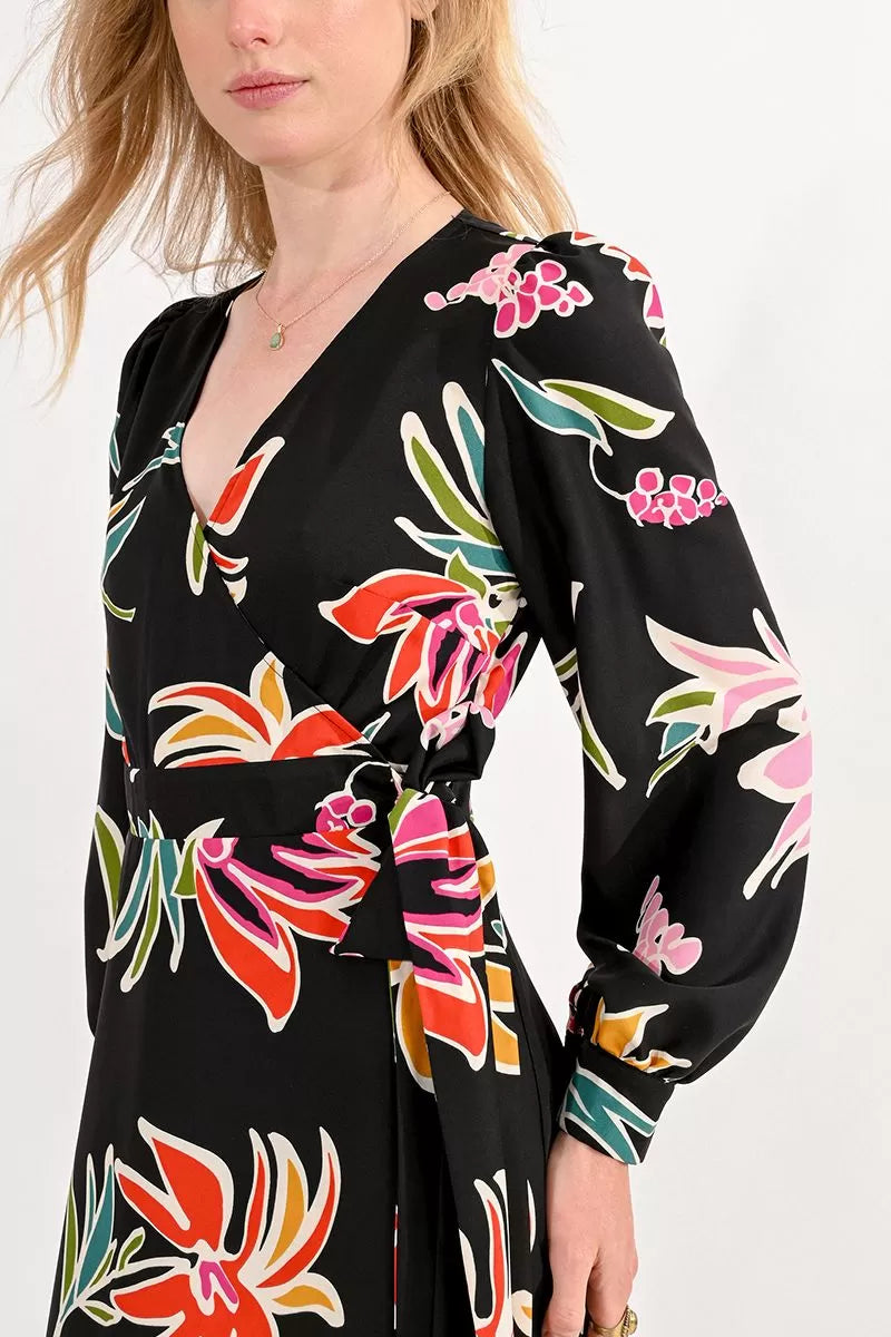 Wrap Dress in Black June Print