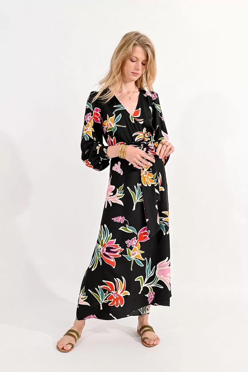 Wrap Dress in Black June Print