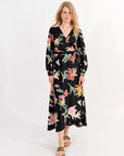 Wrap Dress in Black June Print