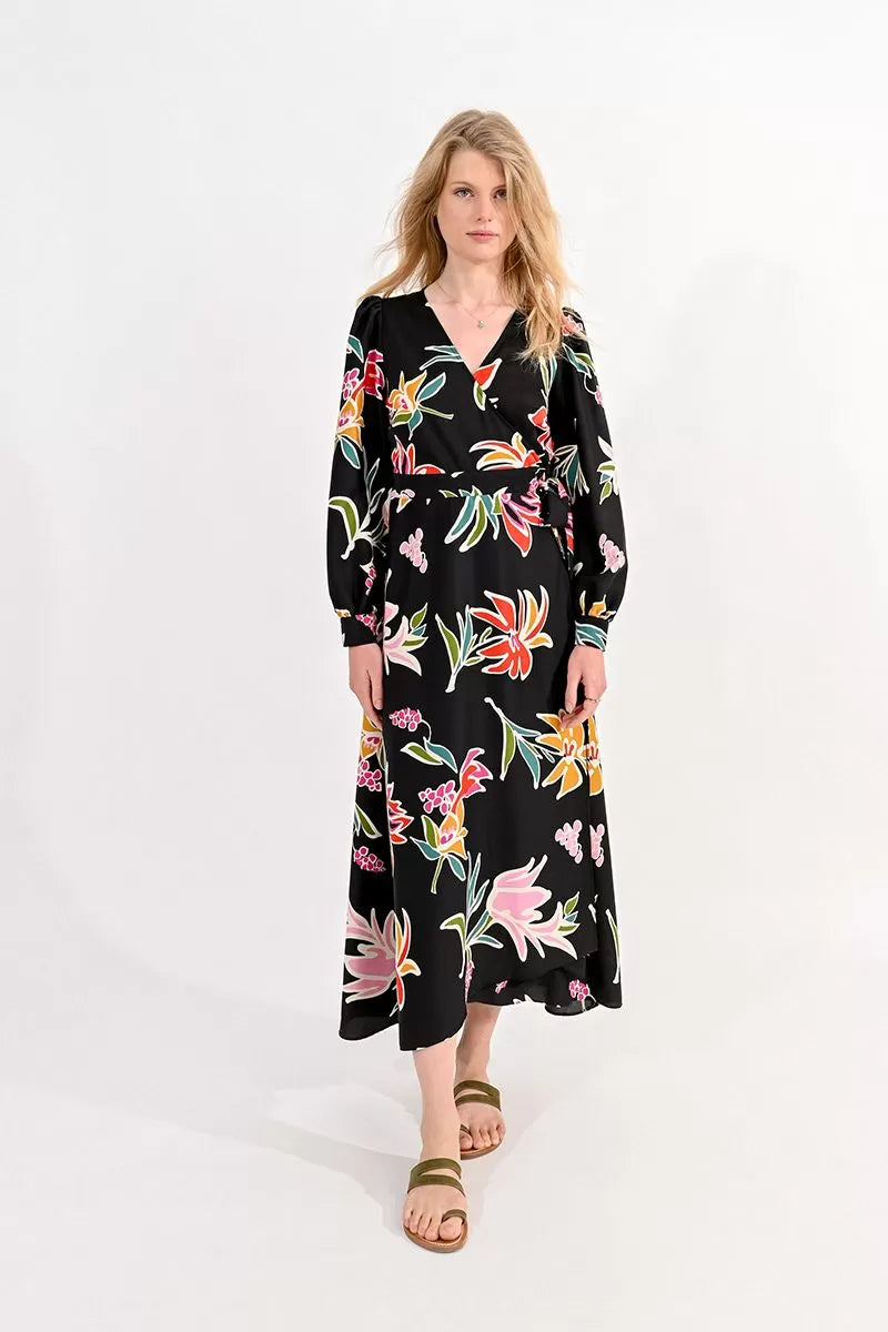 Wrap Dress in Black June Print