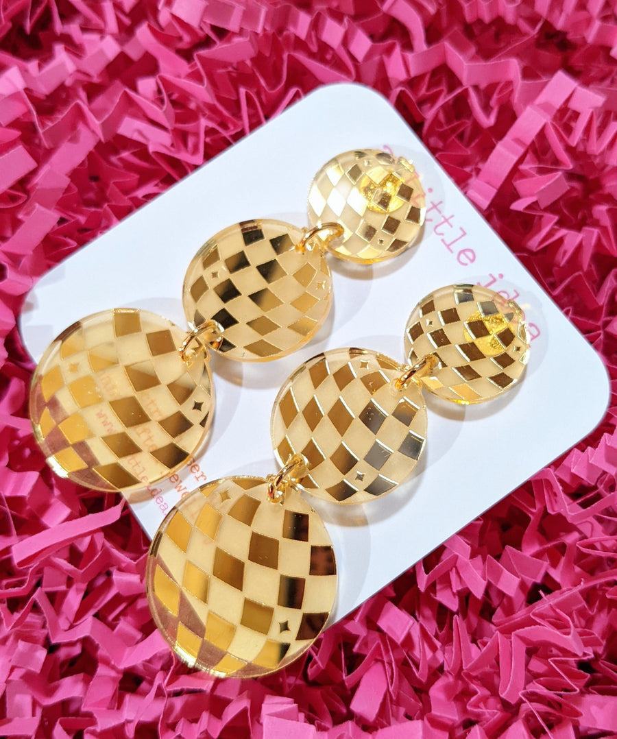 Disco Danglys in Golden Mirrored Disco Balls