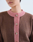 Two Tone Knit Carigan in Brown with Pink