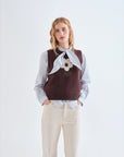 Brown Vest with Flower Detail