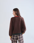 Brown Cardigan with Multi Colour Collar and Cuffs