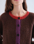 Brown Cardigan with Multi Colour Collar and Cuffs