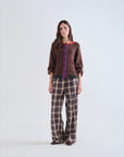 Brown Cardigan with Multi Colour Collar and Cuffs