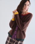 Brown Cardigan with Multi Colour Collar and Cuffs