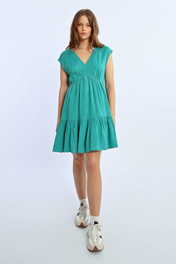 Short Dress with Ruffles in Emerald Green