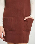 Brown Sleeveless V-Neck Ribbed Knit Dress