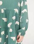 Polar Bear Print Girls' Loose Fit Dress With Ruffles